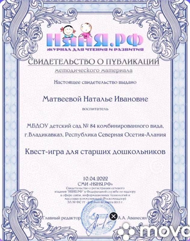 Свидетельство о публикации